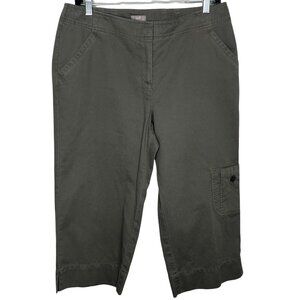 J Jill Petite 10P Olive Green Cropped Wide Leg Cotton Chino Pants